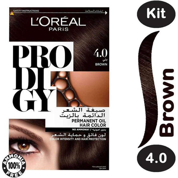 L'Oreal Paris Prodigy Permanent Cream Hair Color Ammonia-Free Micro-Oil Brown 4.0
