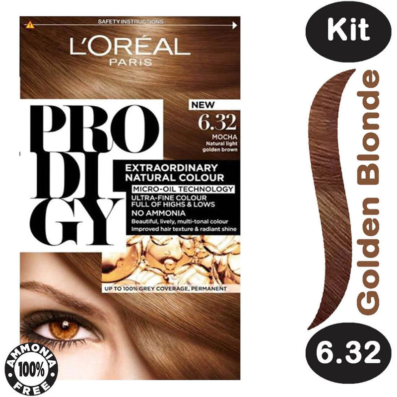 L'Oreal Paris Prodigy Permanent Hair Color Cream Micro-Oil Technology Pearl Dark Golden Blonde 6.32