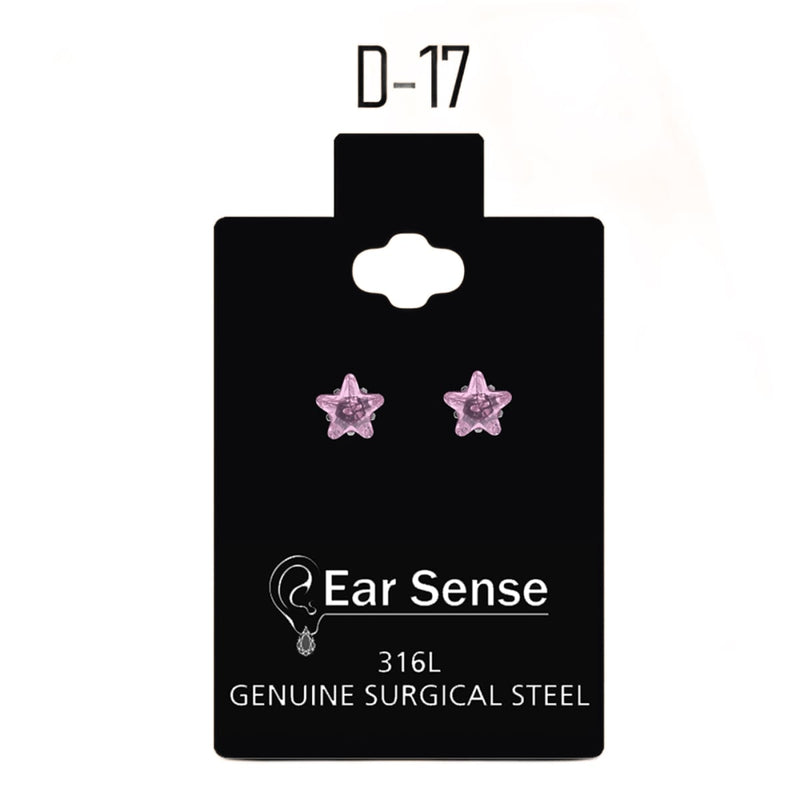 Ear Sense Surgical Earrings Star-Shaped 316L Steel Pink Accents 5 mm