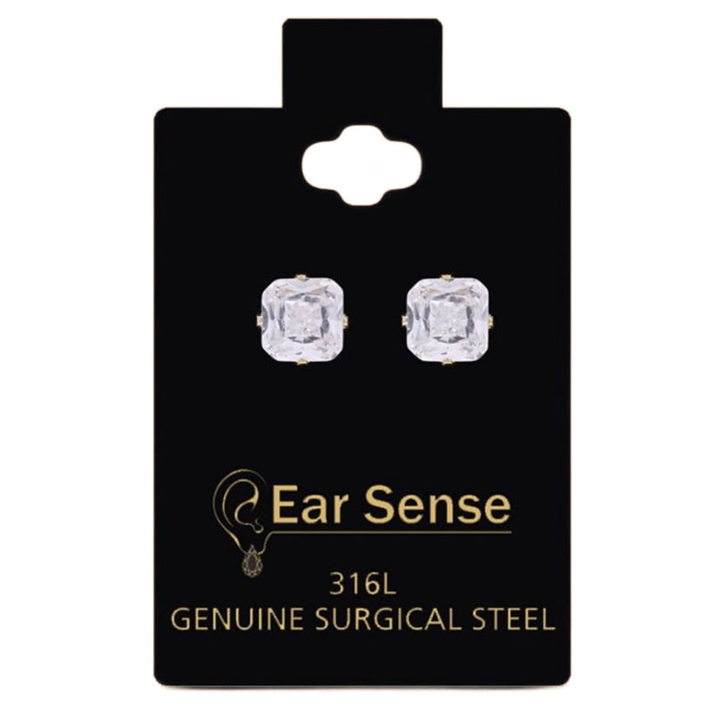 Ear Sense Surgical Earrings Square Cut 316L Steel White 5 x 5 mm D32