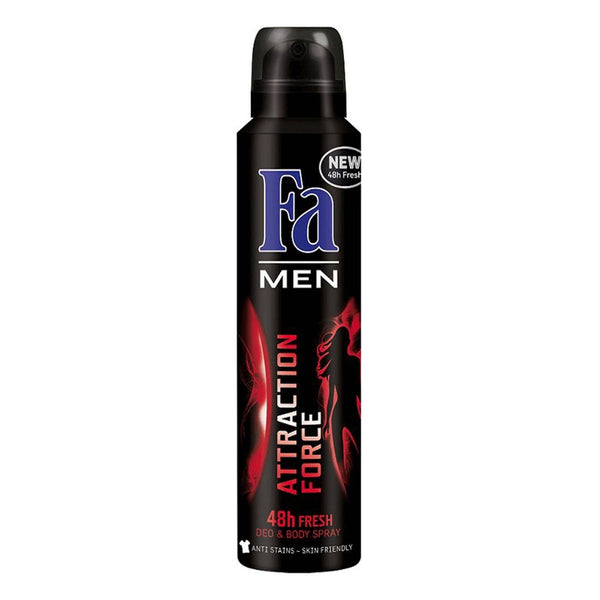 Fa Attraction Force Deo Spray for Men, Alcohol-Free Fresh Fragrance, 48-Hour Protection, 150 ml