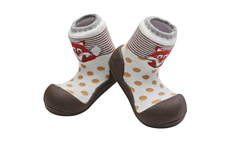 Attipas Shoe Socks Zoo Fox Print Flexible Non-Slip Baby Shoes Brown Size L