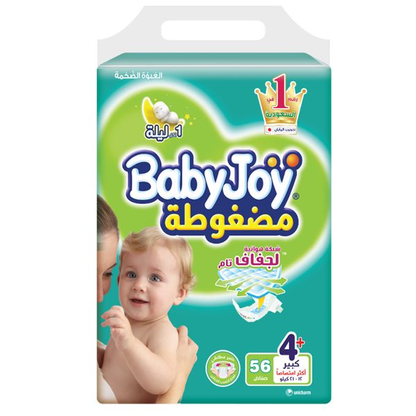 Baby Joy Size 4+ Disposable Baby Diapers, High Absorption, 56 Count Mega Pack