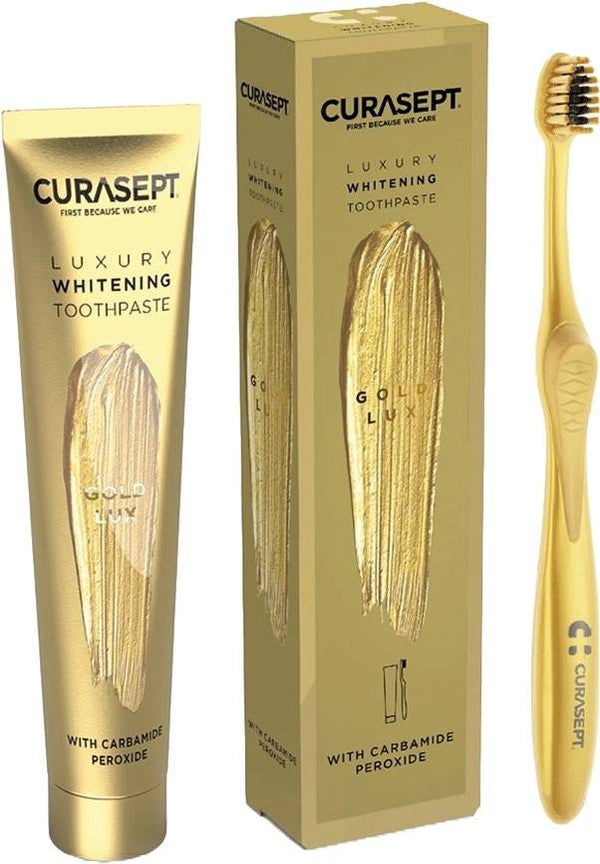 Curasept Gold Luxury Brightening Toothpaste Gel with Charcoal Toothbrush, Mint, 75 ml Pack