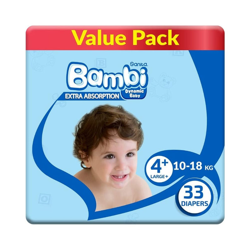 Bambi Size 4 Diapers Absorbent Leak Protection 10-18 kg, 33 Diapers