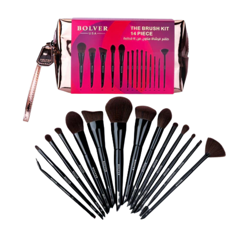 Bluffair 14-Piece Makeup Brush Set Soft Bristles for Foundation Eyeshadow and Lipstick