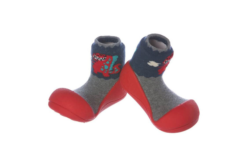 Attipas Dinosaur Shoe Socks Flexible Non-Slip Baby Footwear Red M