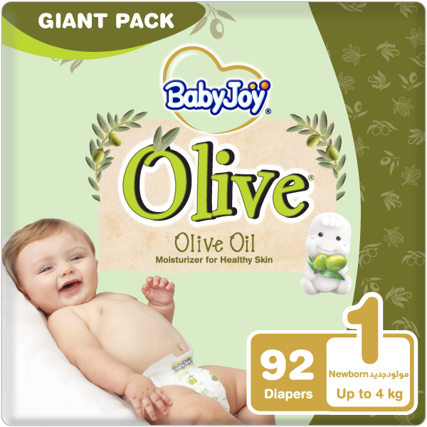 Baby Joy Olive Newborn Diapers Size 1 Soft Materials Leak Protection 92 Pack