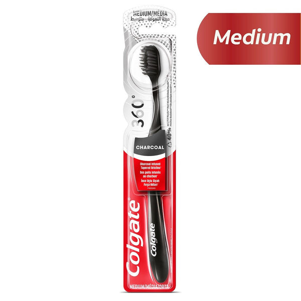 Colgate 360 Charcoal Black Medium Toothbrush, Whitening Cups, 1 Count