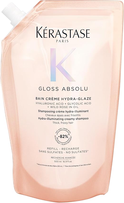 Kerastase Gloss Absolu Bain Creme Hydra-Glaze Refill Shampoo Glycolic Acid Wild Rose Oil 500 ml