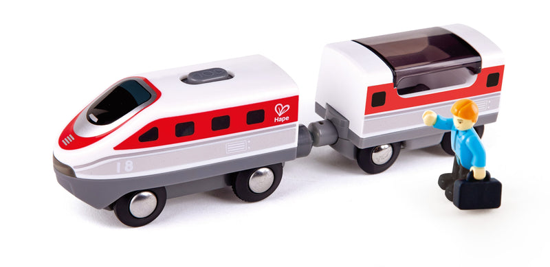 Hape Intercity Battery-Powered Train Set with Working Headlights, Passenger and Reversible Magnet, Ages 3+