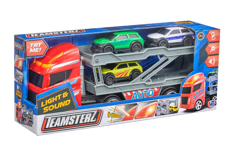Teamsterz Light & Sound Car Transporter Playset with 3 Die-Cast Cars, 4-Inch Scale