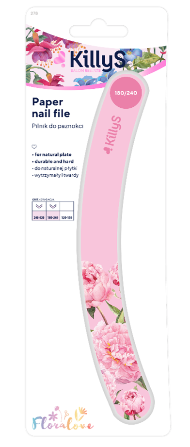 Killys Nail File 180/240 Grit Curved Floralove Pink