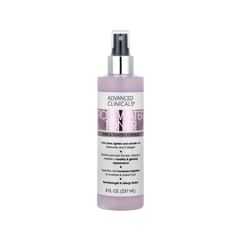 Advanced Clinicals Rosewater Toner Hydrating Lightweight Formula Collagen Apple Extract 237 ml