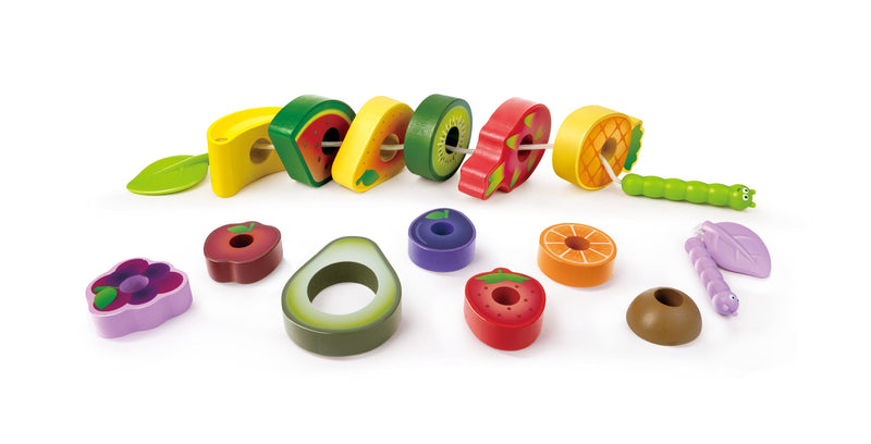 Hape Caterpillar Fruit Feast Lacing Set, 2 Caterpillars and 13 Fruit Pieces, 18+ Months