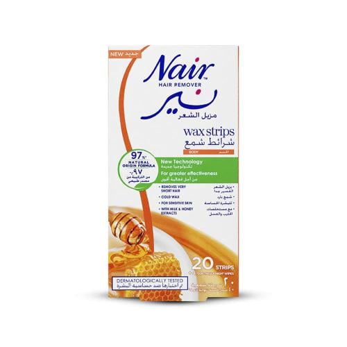 Nair Milk & Honey Hair Removal Wax Strips No-Heat Formula 20 Strips