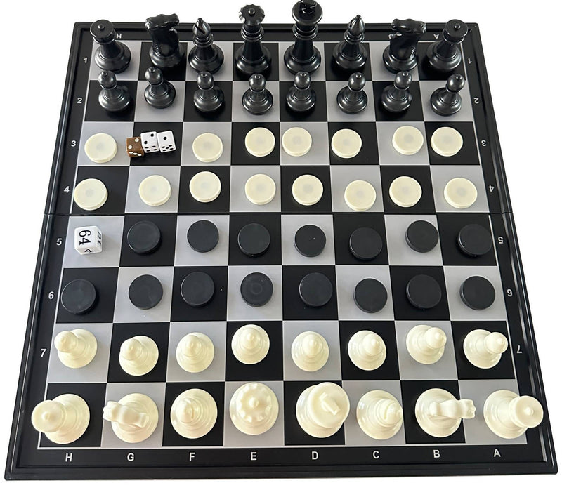 Xiong Pai Toys 3-in-1 Magnetic Board Chess, Checkers and Backgammon Set
