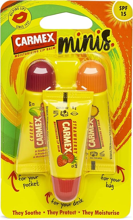 Carmex Moisturising Lip Balm Minis Cream SPF 15 Classic Scent 3 Pack, 5 g Each