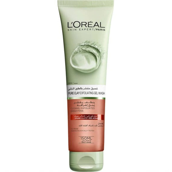 L'Oreal Paris Pure Clay Exfoliating Gel Wash, Clay-to-Mousse Cleanser, Red Algae, 150 ml