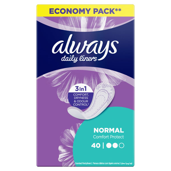 Always Daily Liners Normal Absorbency Thin Unscented 40 Liners
