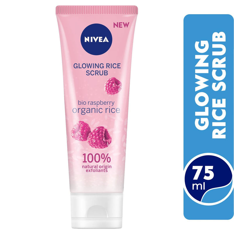 NIVEA Glow Rice Scrub Facial Exfoliator Bio Raspberry Organic Rice 75 ml