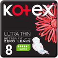 Kotex Ultra Thin Large Feminine Pads With Wings, Cotton, Super Size, 8 Pieces