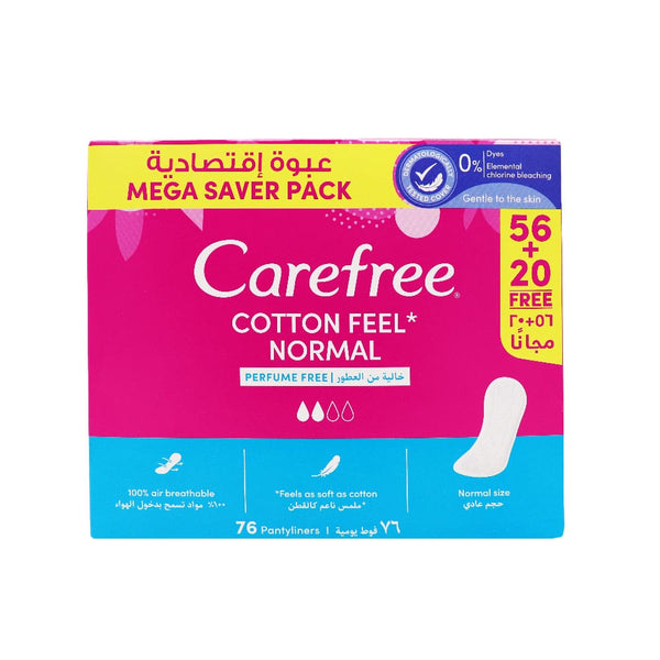 Carefree Cotton Feel Daily Feminine Liners, Unscented, Ultra-Thin, 76 Count