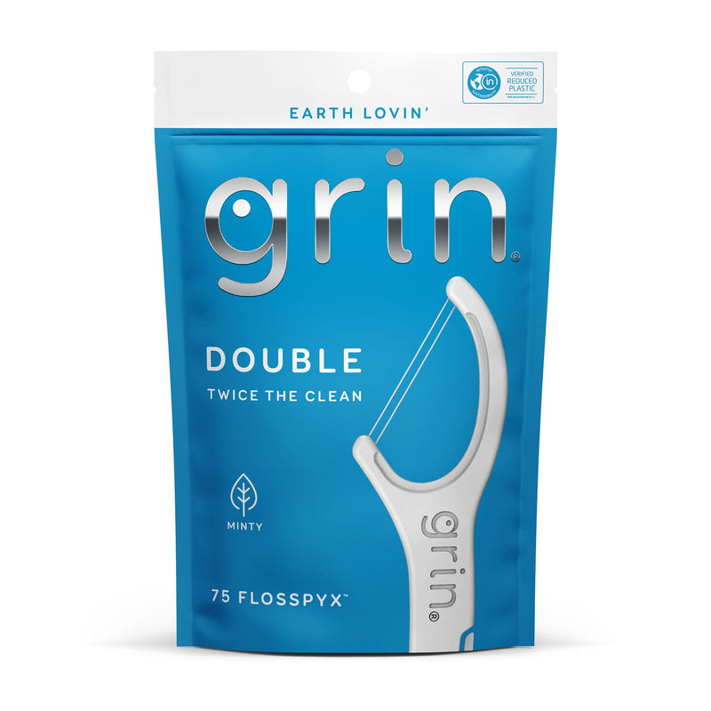 Grin Double Flosspyx Mint Flavored Dental Floss with Folding Toothpick, 75 Pieces