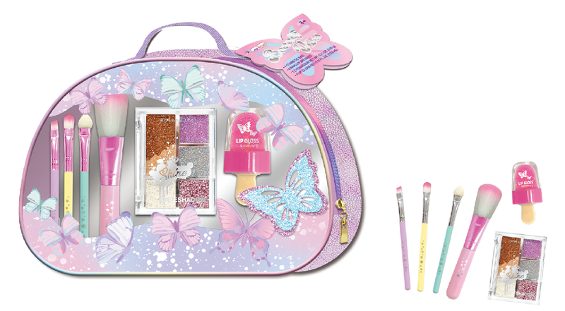 Hot Focus Beauty Vibes Children's Cosmetic Set with Eyeshadow, Lip Gloss, Brushes and Cosmetic Bag