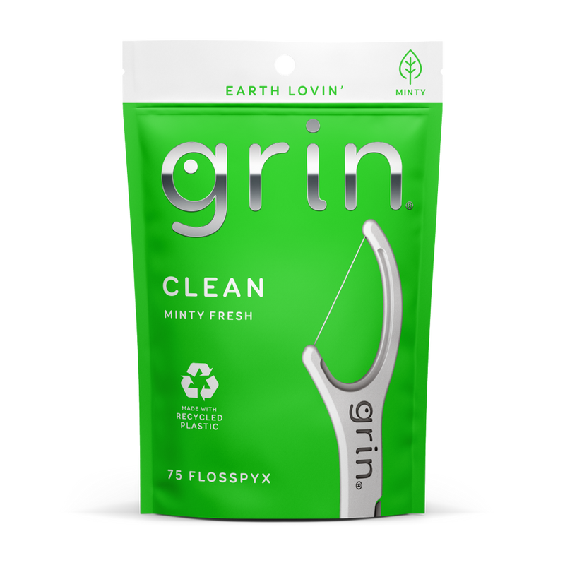 Grin Clean Flosspyx Dental Floss, Mint Flavor, For Tight Teeth, 75 Pieces