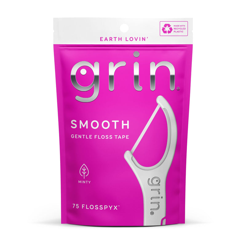 Grin Smooth Flosspyx Mint Flavored Dental Floss with Folding Toothpick, 75 Pieces