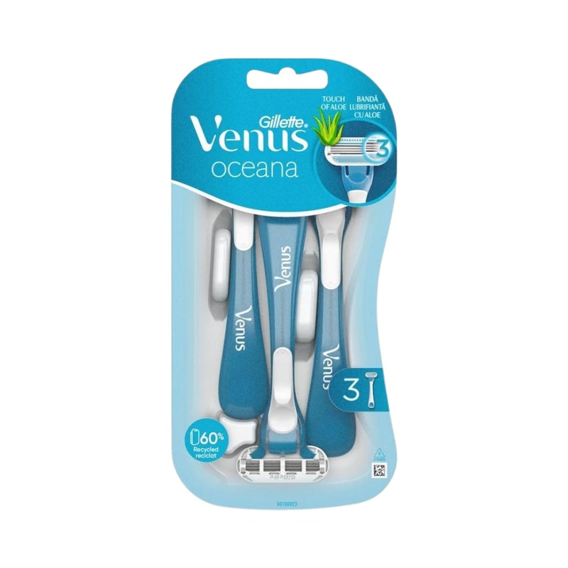 Gillette Venus Okinawa Razors 3-Pack, 3-Blade Rotating Head, Aloe Vera Moisturizing Strip