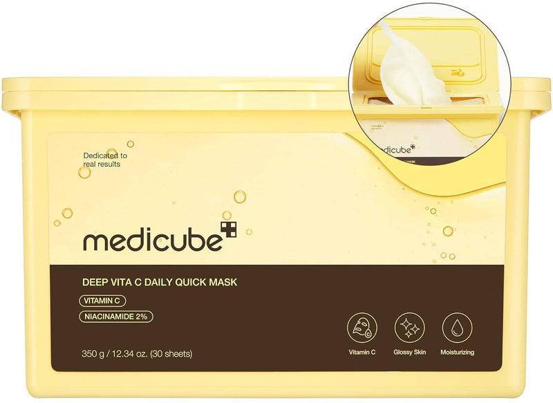 Medicube Deep Vita C Daily Quick Face Masks, Liquid Formula, 30 Pieces