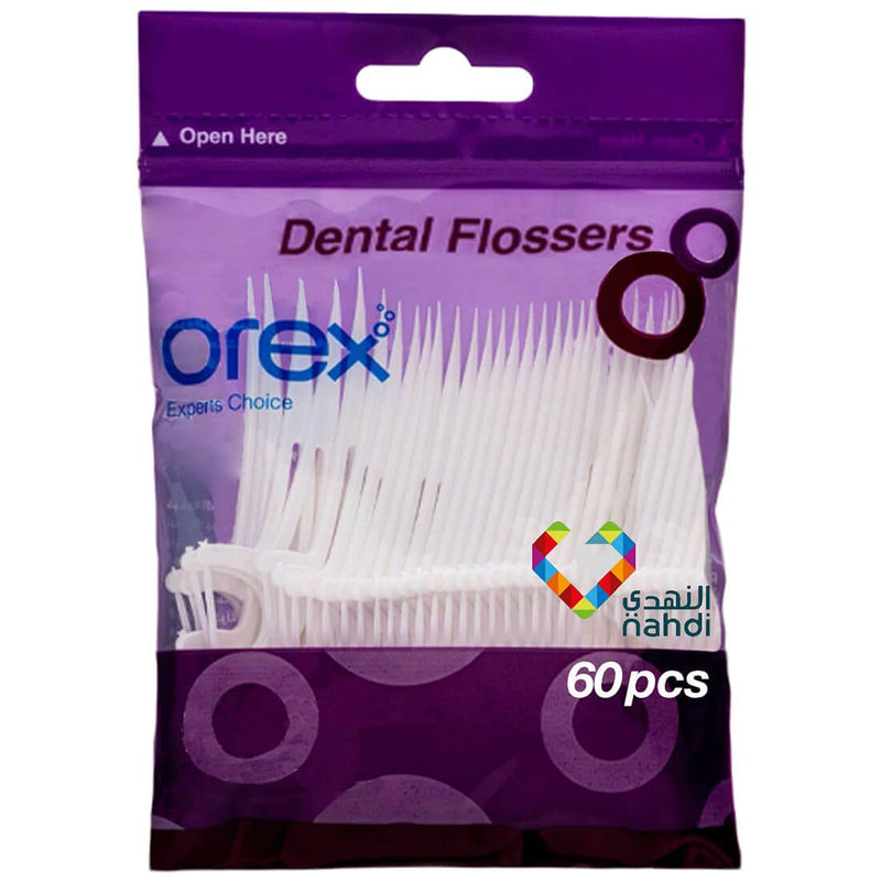 Orex Dental Flossers with Foldable Toothpick, Extra-Strong Double Floss, 60 Pieces