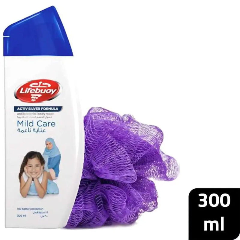 Lifebuoy Body Wash Care Foaming Milk Cream Body Wash with Puff 300 ml