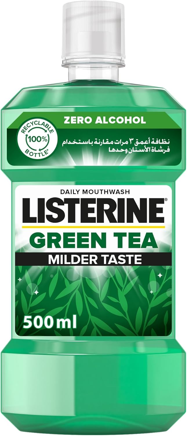 Listerine Green Tea Mouthwash Alcohol-Free Mild Taste Essential Oils and Green Tea Extract