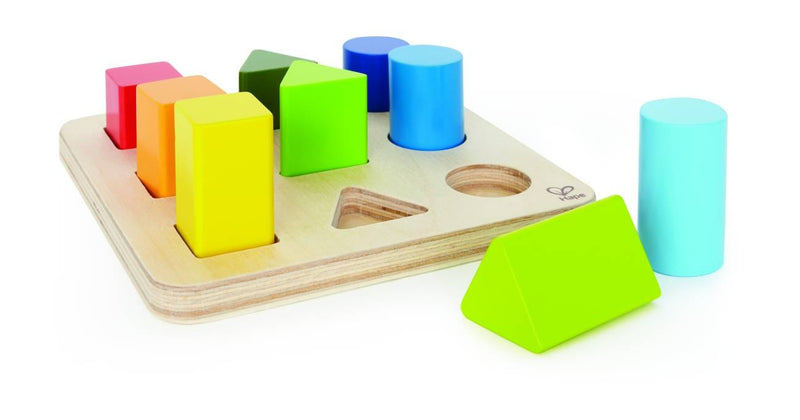 Hape Wooden Color & Shape Sorter Educational Toy, 9 Pegs, 3 Shapes, 18 Months+