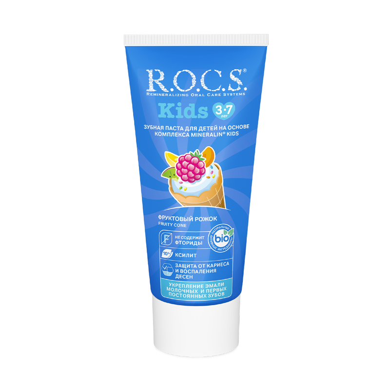 ROCS Kids Toothpaste Fruity Ice Cream Flavor Fluoride-Free Mineralin Kids 45 g