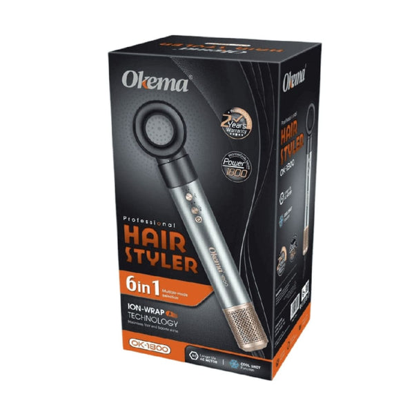OKEMA 6-in-1 Hair Styler 1800W Ionic Hot and Cold Air Styling Set OK-1800
