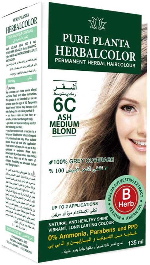 Herbalcolor 6C Medium Ash Blond Hair Color Dye Long-Lasting White Hair Coverage