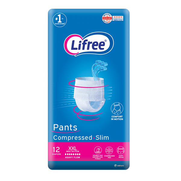 Lifree Compressed Pants Heavy Flow XXL Adult Incontinence Pants, 12 Pieces