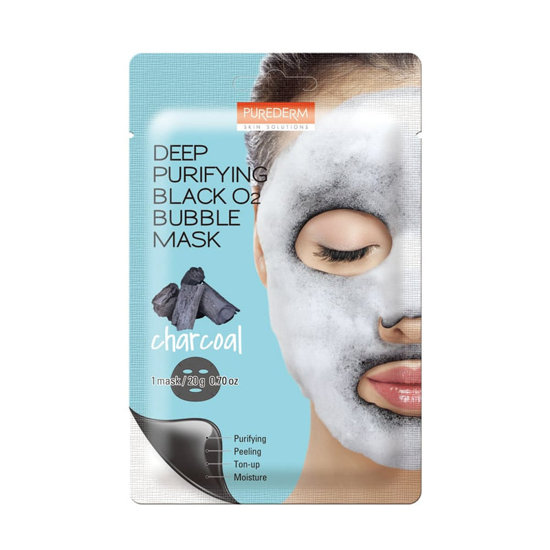 PUREDERM Deep Purifying Black O2 Bubble Mask Charcool Charcoal Facial Mask