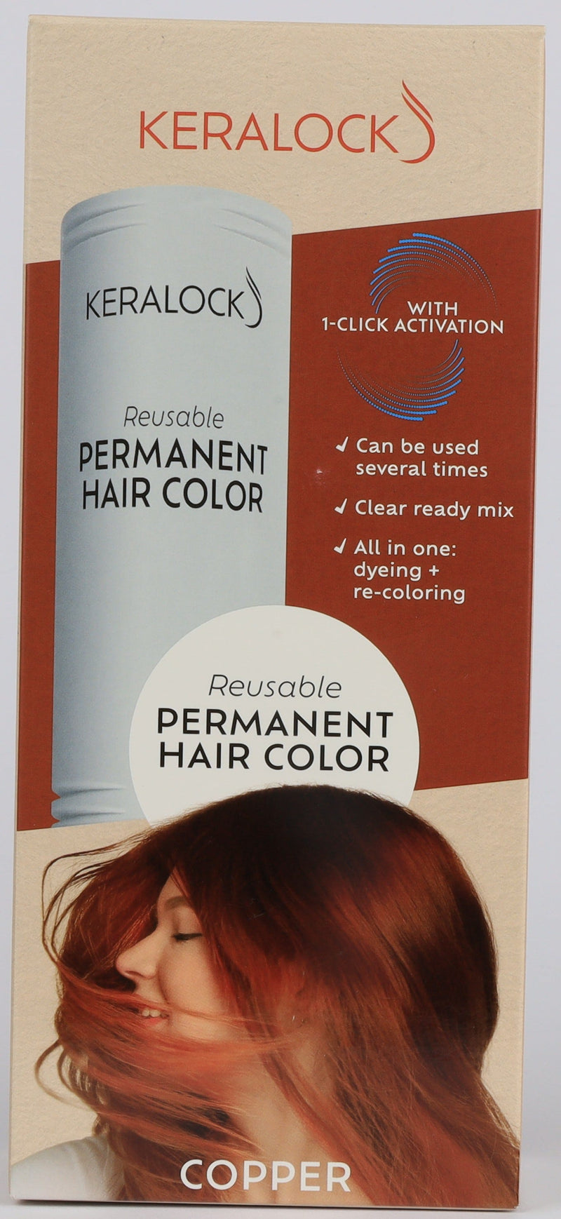 Keralock Copper Permanent Hair Color Cream, Ammonia-Free, Keratin, 150 ml
