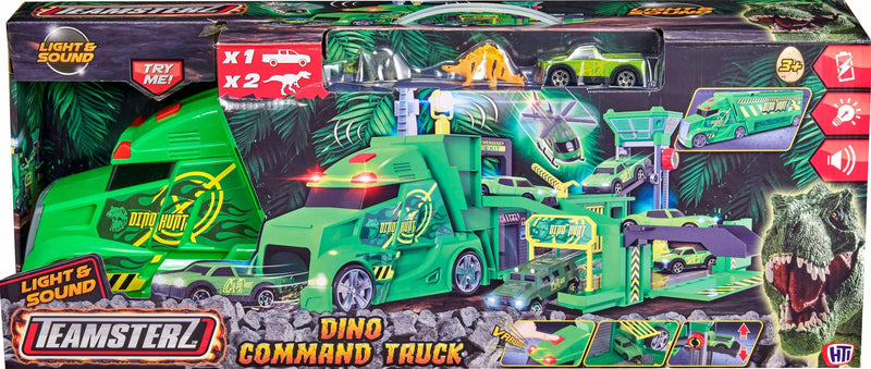 Teamsterz Dino Hunt Command Truck Playset with 1 Car and 2 Dinosaur Figures