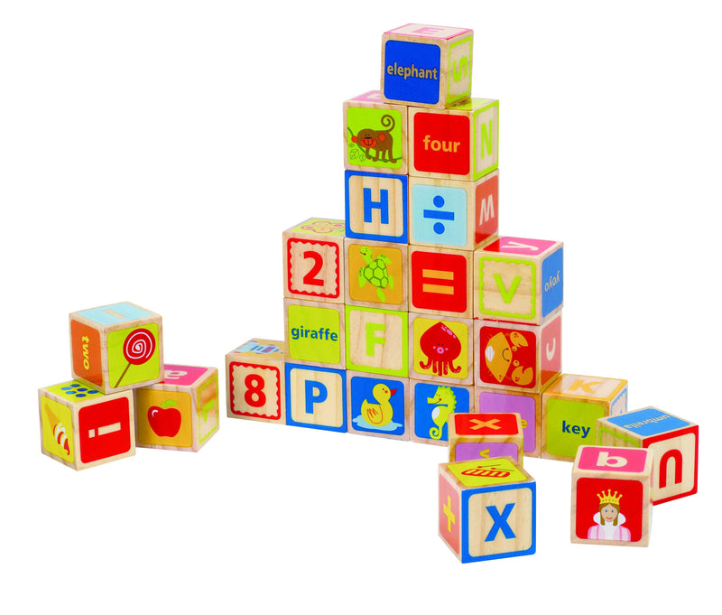 Hape Educational ABC Wooden Blocks Letters Numbers Pictures 26-Piece Set for Kids 2Y+