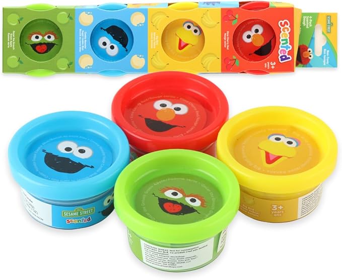 Sesame Street Scented Dough 4-Pack Soft Moldable Fruit-Scented Dough Assorted Colors 4 x 1 Oz