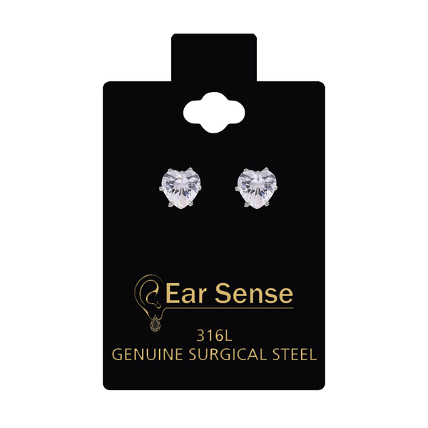 Ear Sense Medical Stainless Steel Gold-Plated Earrings with Zircon Stones, D13, 1 Pair