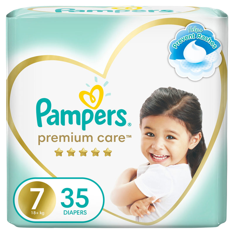 Pampers Premium Care Taped Baby Diapers Size 7 18+ kg Mega Pack 35 Count