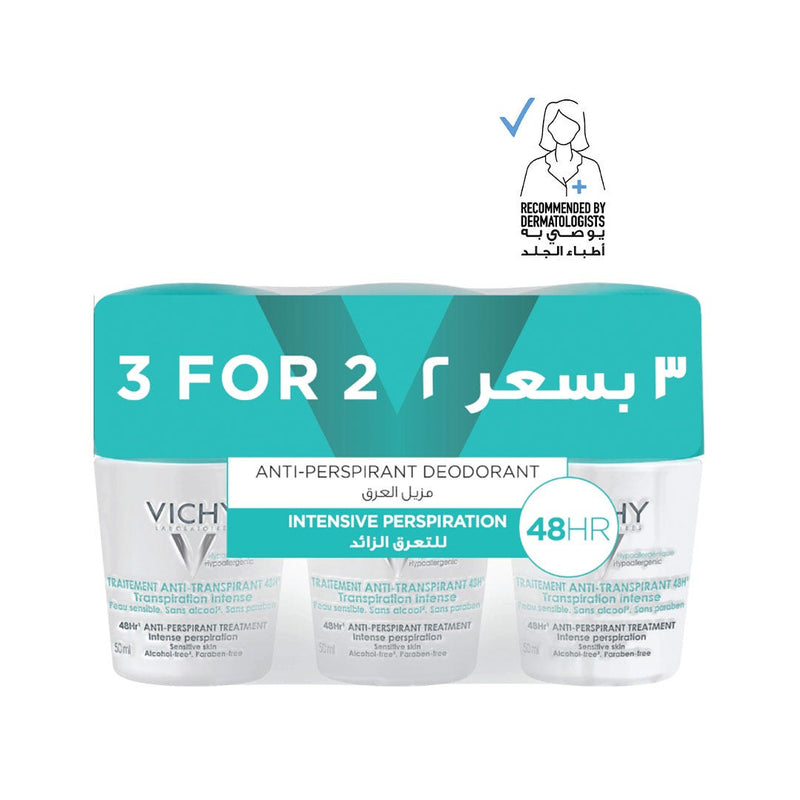 Vichy Intensive Roll-On Deodorant Clinical Strength Sweat Protection 3 x 50 ml
