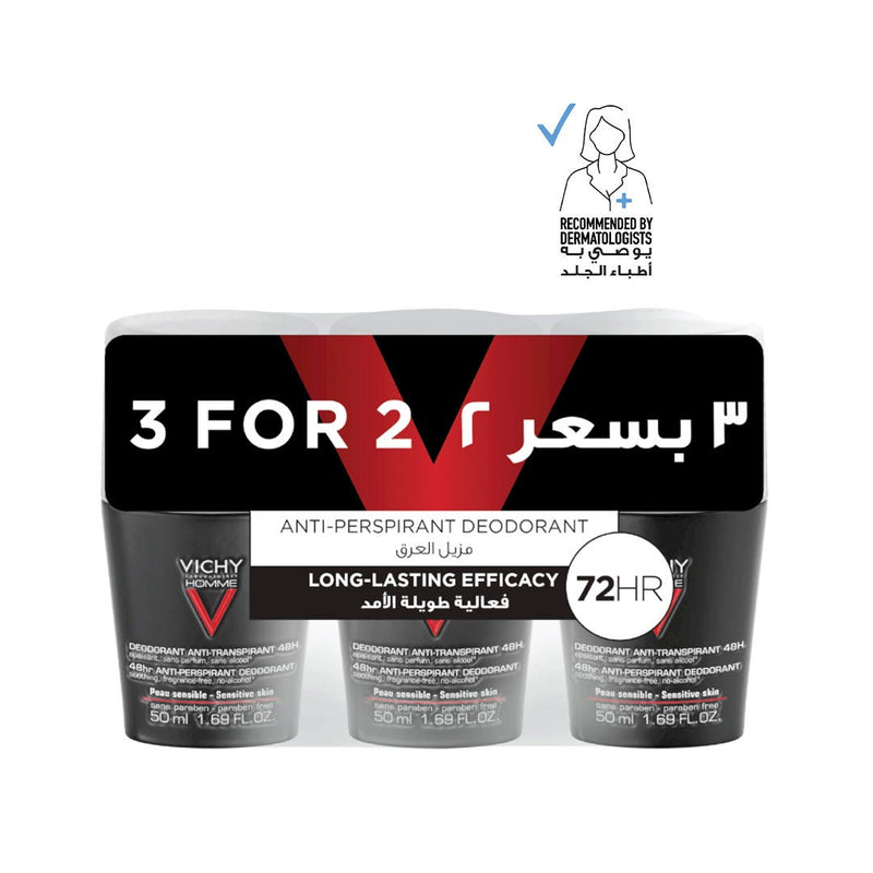 Vichy Homme Sensitive Skin Roll-On Deodorant 72-Hour Protection 50 ml